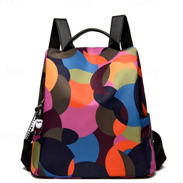 Colorful Geometric Oxford Cloth Backpack with Handle and Keychain | Stylish Durable Back to School or Travel Bag