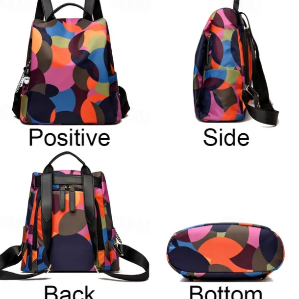 Colorful Geometric Oxford Cloth Backpack with Handle and Keychain | Stylish Durable Back to School or Travel Bag