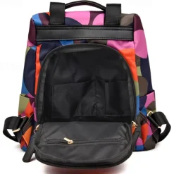 Colorful Geometric Oxford Cloth Backpack with Handle and Keychain | Stylish Durable Back to School or Travel Bag