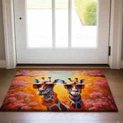 Colorful Giraffe Doormat Floor Mats Washable Rugs Kitchen Mat Non-Slip Oil Proof Rug Indoor Outdoor Mat Bedroom Decor Bathroom Mat Entrance Rug