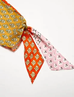 Colorful Silk Scarf Printed Tie Sleeve Maxi Dress