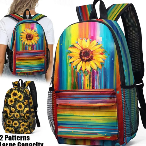 Colorful Sunflower Backpack for School and Travel – Durable Canvas Bag with Vibrant Artistic Design and Adjustable Straps