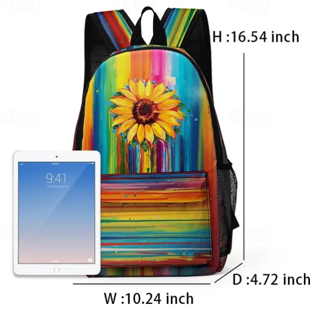 Colorful Sunflower Backpack for School and Travel – Durable Canvas Bag with Vibrant Artistic Design and Adjustable Straps