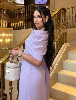 Column Evening Gown Elegant Dress Formal Floor Length Short Sleeve Crew Neck Stretch Crepe with Ruched Shawl