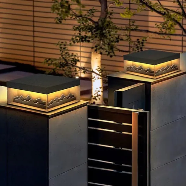 Column Post Lights Square Column Pillar Lamps Modern Black Fence Column Pedestal Light Exterior Waterproof Stainless Steel Gate Deck Stigma Lantern 110-240V 20W