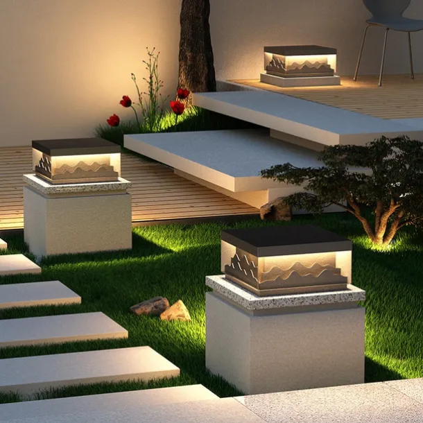 Column Post Lights Square Column Pillar Lamps Modern Black Fence Column Pedestal Light Exterior Waterproof Stainless Steel Gate Deck Stigma Lantern 110-240V 20W