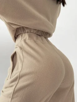 Comfry Fleece Women's Sweatshirt Pants Sets Outdoor Warm Long Sleeve Khaki Spring Fall