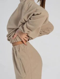 Comfry Fleece Women's Sweatshirt Pants Sets Outdoor Warm Long Sleeve Khaki Spring Fall