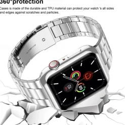 Compatible with Apple Watch band 38mm 40mm 41mm 42mm 44mm 45mm 49mm with Case Shockproof Stainless Steel Strap Replacement Wristband for iwatch Ultra 2 Series 9 8 7 SE 6 5 4 3 2 1
