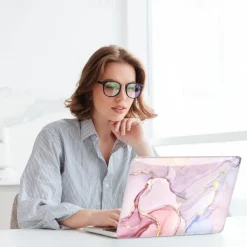 Compatible with MacBook Air 13 Inch Case 2022 2021 2020 2019 2018 Release M1 A2337 A2179 A1932 Touch ID MacBook Air Case Hard Shell Case 2 Keyboard Covers Screen Protector Pink Marble
