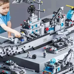 Compatible With Military Aircraft Carrier Destroyer Small Particle Puzzle Assembly Children's Toy Building Block Gift Box