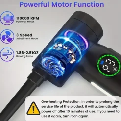 Compressed Air Duster 50000 RPM Keyboard Cleaner For Office 2 Adjustable Speed Electric Air Dusters Good Replacement For Compressed Air Can 6000 MAh Rechargeable Electric Duster For Deep Cleaning