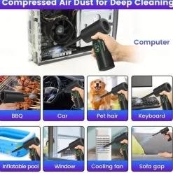 Compressed Air Duster 50000 RPM Keyboard Cleaner For Office 2 Adjustable Speed Electric Air Dusters Good Replacement For Compressed Air Can 6000 MAh Rechargeable Electric Duster For Deep Cleaning