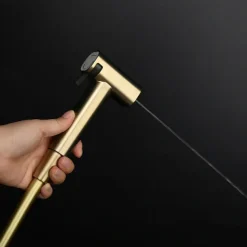 Concealed Bidet Sprayer 2Functions Water Flow Brass Valve Button Adjustable Cold/ Hot Mixer PVC HoseBrushed Gold Grey White