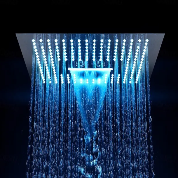 Concealed Rainfall Shower Head 400*400mm LED Light, 16 Inch Ceiling Rainfall Showerhead 304 Stainless Steel, Rain Shower 3 Functions Led Showerhead Square Spa Waterfall Showers Panel