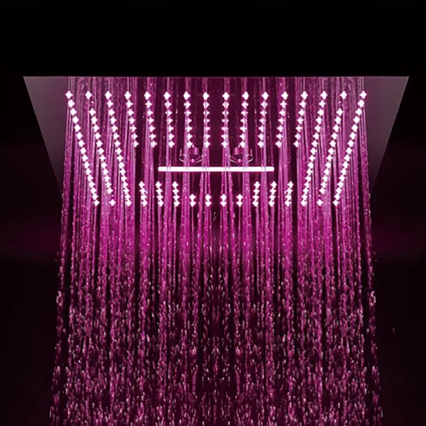 Concealed Rainfall Shower Head 400*400mm LED Light, 16 Inch Ceiling Rainfall Showerhead 304 Stainless Steel, Rain Shower 3 Functions Led Showerhead Square Spa Waterfall Showers Panel