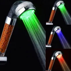 Contemporary LED Hand Shower,Wall Mounted Electroplated Feature Color Gradient Shower Temperature Control Jet+Rainfall Shower