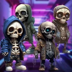 Cool Skeleton Figurines, Halloween Skull Statue Skeleton Doll Resin Crafts Ornaments, Fashion Mini Cool Skeleton Figurines Decor Skeleton Man Resin Statue Doll For Home Office Desk Decor