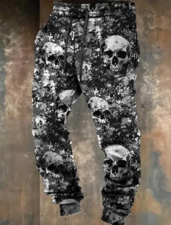 Cool Skulls Camo Punk 3D Print Men's Side Pockets Elastic Drawstring Design Sweatpants Joggers Pants Trousers Outdoor Sports & Outdoor Street Polyester Blue Brown Green S
