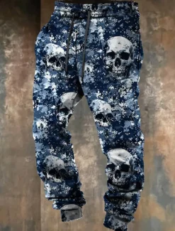 Cool Skulls Camo Punk 3D Print Men's Side Pockets Elastic Drawstring Design Sweatpants Joggers Pants Trousers Outdoor Sports & Outdoor Street Polyester Blue Brown Green S