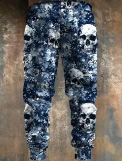 Cool Skulls Camo Punk 3D Print Men's Side Pockets Elastic Drawstring Design Sweatpants Joggers Pants Trousers Outdoor Sports & Outdoor Street Polyester Blue Brown Green S