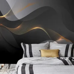 Cool Wallpapers Abstract Black Wallpaper Wall Mural Geometric 3D Home Decoration Comtemporary Abstract Wall Covering, Canvas PVC/Vinyl Material Adhesive required Mural, Room Wallcovering