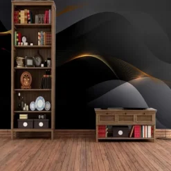 Cool Wallpapers Abstract Black Wallpaper Wall Mural Geometric 3D Home Decoration Comtemporary Abstract Wall Covering, Canvas PVC/Vinyl Material Adhesive required Mural, Room Wallcovering