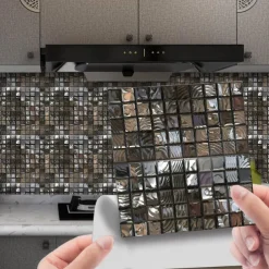 Cool Wallpapers Bathroom Wallpaper 10pcs Mosaic Wall Panel Self Adhesive Tile Sticker Peel and Stick Wallpaper for Home Decor Kitchen Room Waterproof Self-adhesive Wall Decor Wall Mural