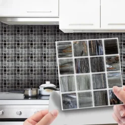 Cool Wallpapers Bathroom Wallpaper 10pcs Mosaic Wall Panel Self Adhesive Tile Sticker Peel and Stick Wallpaper for Home Decor Kitchen Room Waterproof Self-adhesive Wall Decor Wall Mural