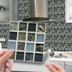 Cool Wallpapers Bathroom Wallpaper 10pcs Mosaic Wall Panel Self Adhesive Tile Sticker Peel and Stick Wallpaper for Home Decor Kitchen Room Waterproof Self-adhesive Wall Decor Wall Mural