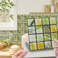 Cool Wallpapers Bathroom Wallpaper 10pcs Mosaic Wall Panel Self Adhesive Tile Sticker Peel and Stick Wallpaper for Home Decor Kitchen Room Waterproof Self-adhesive Wall Decor Wall Mural