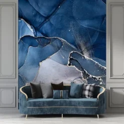 Cool Wallpapers Blue Wallpaper Wall Mural Abstract Marble Wall Covering Sticker Peel and Stick Removable PVC/Vinyl Material Self Adhesive/Adhesive Required Wall Decor for Living Room Kitchen Bathroom