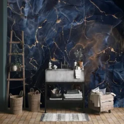 Cool Wallpapers Blue Wallpaper Wall Mural Abstract Marble Wall Covering Sticker Peel and Stick Removable PVC/Vinyl Material Self Adhesive/Adhesive Required Wall Decor for Living Room Kitchen Bathroom