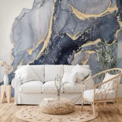 Cool Wallpapers Blue Wallpaper Wall Mural Abstract Marble Wall Covering Sticker Peel and Stick Removable PVC/Vinyl Material Self Adhesive/Adhesive Required Wall Decor for Living Room Kitchen Bathroom