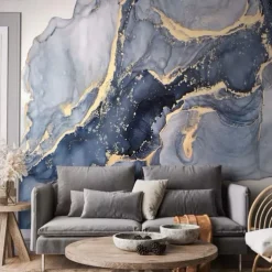 Cool Wallpapers Blue Wallpaper Wall Mural Abstract Marble Wall Covering Sticker Peel and Stick Removable PVC/Vinyl Material Self Adhesive/Adhesive Required Wall Decor for Living Room Kitchen Bathroom