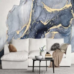 Cool Wallpapers Blue Wallpaper Wall Mural Abstract Marble Wall Covering Sticker Peel and Stick Removable PVC/Vinyl Material Self Adhesive/Adhesive Required Wall Decor for Living Room Kitchen Bathroom