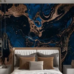 Cool Wallpapers Blue Wallpaper Wall Mural Abstract Marble Wall Covering Sticker Peel and Stick Removable PVC/Vinyl Material Self Adhesive/Adhesive Required Wall Decor for Living Room Kitchen Bathroom