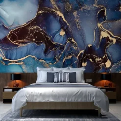 Cool Wallpapers Blue Wallpaper Wall Mural Abstract Marble Wall Covering Sticker Peel and Stick Removable PVC/Vinyl Material Self Adhesive/Adhesive Required Wall Decor for Living Room Kitchen Bathroom