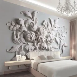 Cool Wallpapers 3D Flower White Wallpaper Wall Mural Wall Covering Sticker Peel and Stick Removable PVC/Vinyl Material Self Adhesive/Adhesive Required Wall Decor for Living Room Kitchen Bathroom