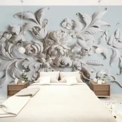 Cool Wallpapers 3D Flower White Wallpaper Wall Mural Wall Covering Sticker Peel and Stick Removable PVC/Vinyl Material Self Adhesive/Adhesive Required Wall Decor for Living Room Kitchen Bathroom