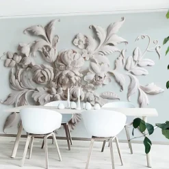 Cool Wallpapers 3D Flower White Wallpaper Wall Mural Wall Covering Sticker Peel and Stick Removable PVC/Vinyl Material Self Adhesive/Adhesive Required Wall Decor for Living Room Kitchen Bathroom