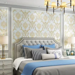 Cool Wallpapers Flower Wallpaper 3D Damask Wall Mural Wall Cover Sticker Film Peel and Stick Removable Self Adhesive Embossed European Damascus Non Woven Home Decoration 300x53cm/118.11''x20.87''