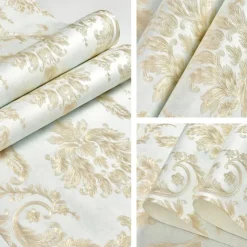 Cool Wallpapers Flower Wallpaper 3D Damask Wall Mural Wall Cover Sticker Film Peel and Stick Removable Self Adhesive Embossed European Damascus Non Woven Home Decoration 300x53cm/118.11''x20.87''