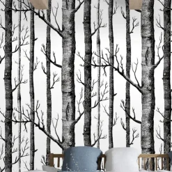 Cool Wallpapers 1pc Birch Tree Wallpaper Black and White Peel and Stick Wall Mural Wall Sticker Self-Adhesive PVC For Home Decor Cabinet Table Chair Room Backdrop Renovation 45cmx600cm/17.7"x236.2"
