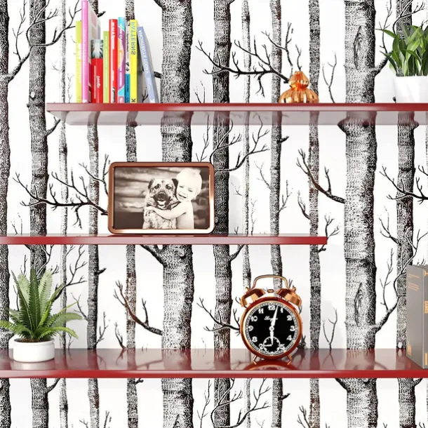 Cool Wallpapers 1pc Birch Tree Wallpaper Black and White Peel and Stick Wall Mural Wall Sticker Self-Adhesive PVC For Home Decor Cabinet Table Chair Room Backdrop Renovation 45cmx600cm/17.7"x236.2"