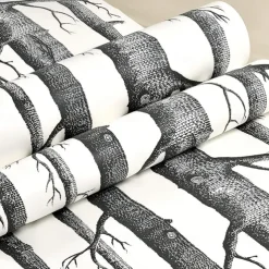 Cool Wallpapers 1pc Birch Tree Wallpaper Black and White Peel and Stick Wall Mural Wall Sticker Self-Adhesive PVC For Home Decor Cabinet Table Chair Room Backdrop Renovation 45cmx600cm/17.7