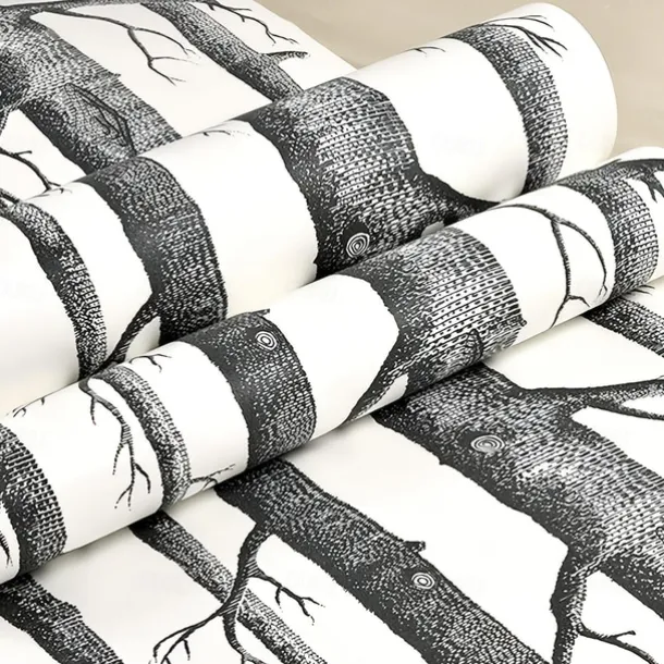 Cool Wallpapers 1pc Birch Tree Wallpaper Black and White Peel and Stick Wall Mural Wall Sticker Self-Adhesive PVC For Home Decor Cabinet Table Chair Room Backdrop Renovation 45cmx600cm/17.7"x236.2"