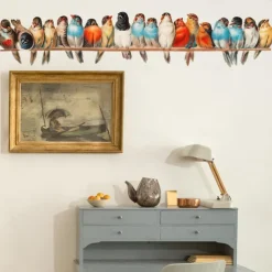 Cool Wallpapers 1Pcs Birds Wall Stickers, Removable 3D Birds Stickers Wallpaper Border, Wall Mural Vinyl Wall Art Decor For Kids Bedroom, Living Room, Nursery Room, 35.4x7.8 Inches