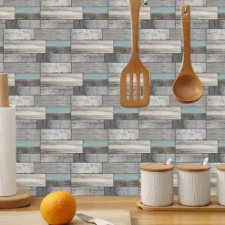 Cool Wallpapers 6pcs Cobblestone Wooden Pattern Wall Panels Wall Mural, Stone Peel Stick Wall Tile Sticker, Kitchen Self-adhesive Wall Decor Waterproof, Room Decor, Home Decor 15x30cm(5.9