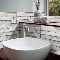 Cool Wallpapers 6pcs Cobblestone Wooden Pattern Wall Panels Wall Mural, Stone Peel Stick Wall Tile Sticker, Kitchen Self-adhesive Wall Decor Waterproof, Room Decor, Home Decor 15x30cm(5.9